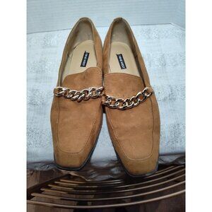 Nine‎ West Women’s Size 10M Brown Slip On Suede Loafer With Chain Shoes
